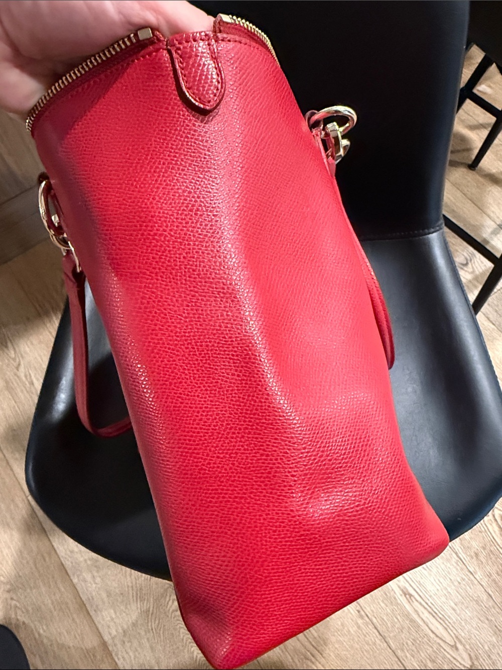 Coach Red Leather Tote with Gold Accents - Picture 10 of 12